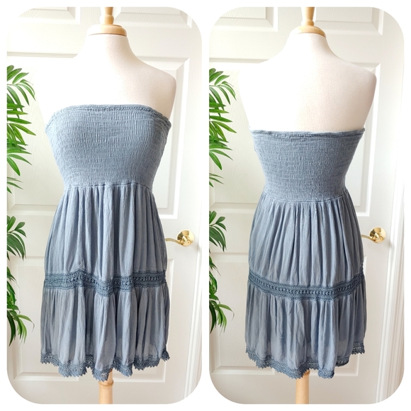 EARTHBOUND Dresses & Skirts - Earthbound Smocked Strapless Crochet Mini Dress L